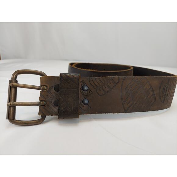 Vintage Dr Martens Y2K 90's Brown Leather Shoe Print Chunky Belt XL Unisex 47" - Picture 1 of 11